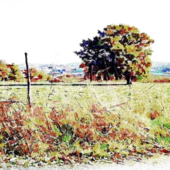 Digital Arts titled "Alberi nel campo" by Giuseppe Cocco, Original Artwork, Watercolor