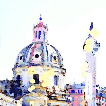 Arte digitale intitolato "Chiesa con cupola e…" da Giuseppe Cocco, Opera d'arte originale, Acquarello