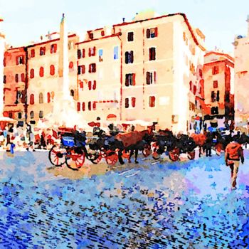 Digital Arts titled "Carrozzella a piazz…" by Giuseppe Cocco, Original Artwork, Watercolor