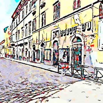 Arte digitale intitolato "Strada con negozi" da Giuseppe Cocco, Opera d'arte originale, Acquarello