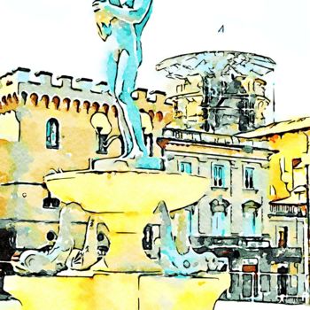 Digitale Kunst mit dem Titel "Fontana in piazza D…" von Giuseppe Cocco, Original-Kunstwerk, Aquarell
