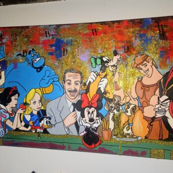 Painting titled "Disney Family" by Giuseppe D’Alessandro (JD), Original Artwork, Oil Mounted on Wood Panel