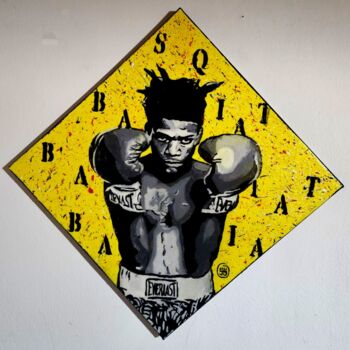 Painting titled "Basquiat" by Giuseppe D’Alessandro (JD), Original Artwork, Oil Mounted on Wood Panel