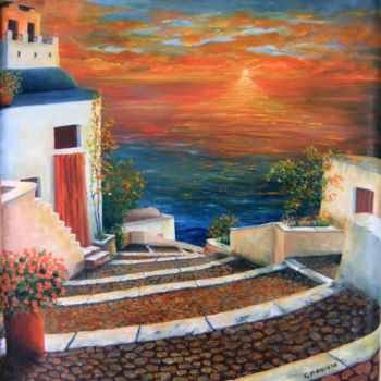 Peinture intitulée "Santorini Sunshine" par Giuseppe Mancuso, Œuvre d'art originale, Huile