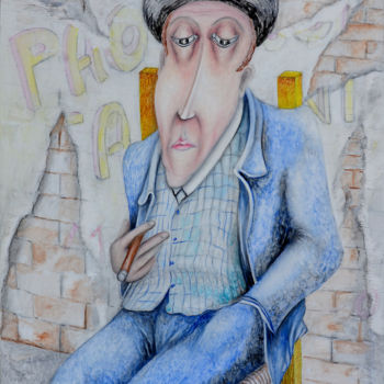 Pittura intitolato "Anziano seduto" da Giuseppe Paolucci, Opera d'arte originale, Olio