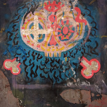 Schilderij getiteld "CRAZY SKULL (GLOW I…" door Giuseppe Valia, Origineel Kunstwerk, Graffiti