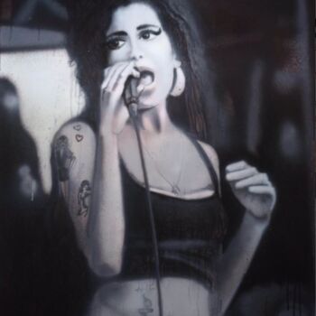 Painting titled "The 27 Club, Amy Wi…" by Giuseppe Valia, Original Artwork, Spray paint Mounted on Wood Stretcher frame