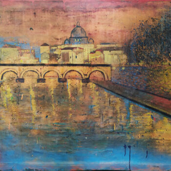 Pittura intitolato "Rome Bridge over th…" da Giuseppe Valia, Opera d'arte originale, Acrilico