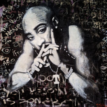 Ζωγραφική με τίτλο "The 27 Club, Tupac…" από Giuseppe Valia, Αυθεντικά έργα τέχνης, Σπρέι βαφής Τοποθετήθηκε στο Ξύλινο φορε…