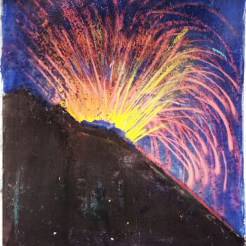 Pittura intitolato "Etna's fury" da Giuseppe Valia, Opera d'arte originale, Spray Montato su Telaio per barella in legno