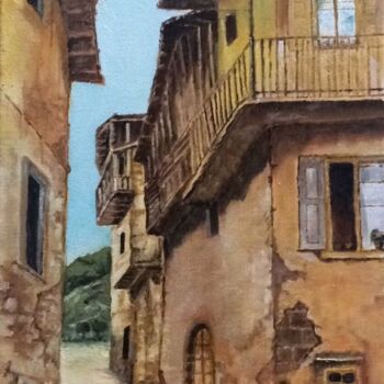 Painting titled "Borgo vecchio del S…" by Giuseppina Catalano, Original Artwork, Oil