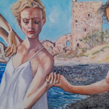 Painting titled "Amiche" by Giuseppina Federico, Original Artwork, Oil Mounted on Wood Stretcher frame