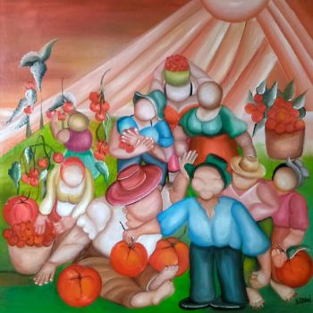 Pintura intitulada "Raccolta pomodori" por Giuseppina Freni, Obras de arte originais, Óleo
