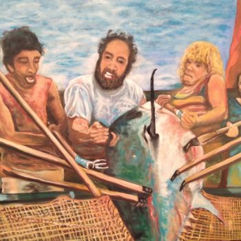 Pittura intitolato "La pesca" da Cardellarte, Opera d'arte originale, Olio