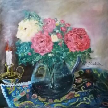 Pintura titulada "Vaso con rose" por Cardellarte, Obra de arte original, Oleo