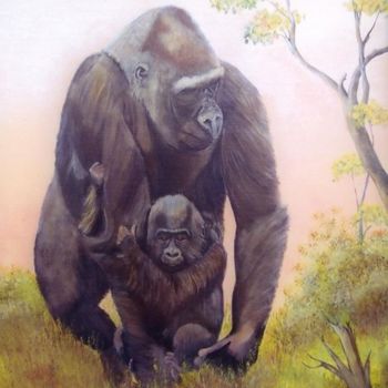 Peinture intitulée "gorille des plaines" par Gizelia, Œuvre d'art originale