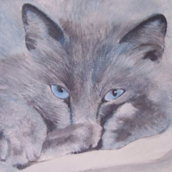Peinture intitulée "le chat bleu" par Gizelia, Œuvre d'art originale