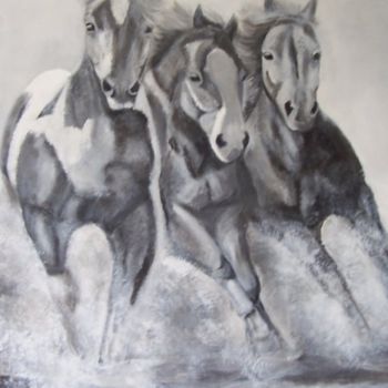 Painting titled "les chevaux de la m…" by Gizelia, Original Artwork