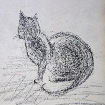 Картина под названием "Cat (Study)" - Gizella Fejes, Подлинное произведение искусства