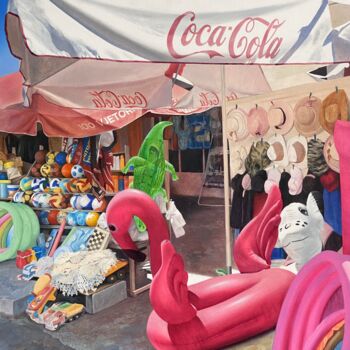 Peinture intitulée "Flamingo&CocaCola" par Edmond Gjikopulli, Œuvre d'art originale, Huile Monté sur Châssis en bois