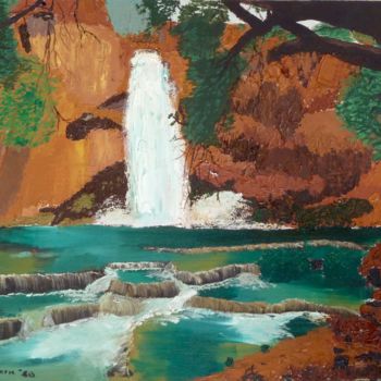 Malerei mit dem Titel "Waterfall at Yellow…" von Gregory Paul Kampwirth, Original-Kunstwerk
