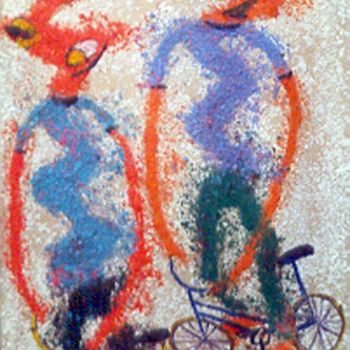 Painting titled "cyclistes" by Georges Koutsandreou, Original Artwork