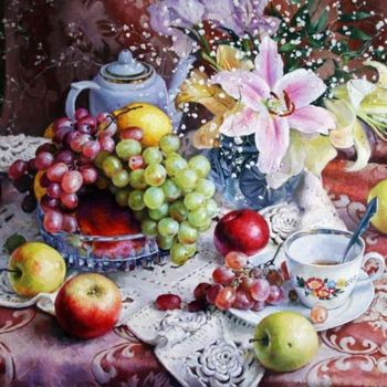 Картина под названием "Лилии и фрукты" - Татьяна Гладкова, Подлинное произведение искусства, Масло