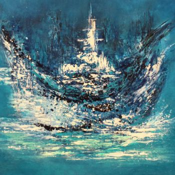 Painting titled "Корабль (Boat)" by Marina Gladush, Original Artwork, Acrylic Mounted on Wood Stretcher frame