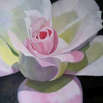 Painting titled "Pink Rose" by Gladys Gonzales-Sceirine, Original Artwork, Oil