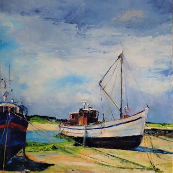 Peinture intitulée "bateaux en baie du…" par Claude Michel David, Œuvre d'art originale, Huile