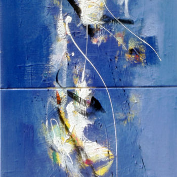 Schilderij getiteld "Totem bleu 2.jpg" door Gilbert Laporta, Origineel Kunstwerk, Acryl
