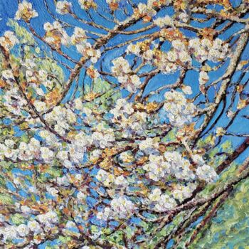 Peinture intitulée "Branche de cerisier" par Glaréole, Œuvre d'art originale, Acrylique