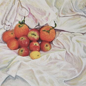 Painting titled "Fruits sur un dras" by Glaréole, Original Artwork, Acrylic