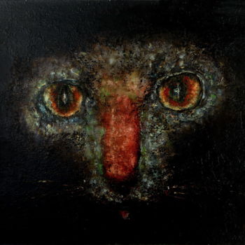 Peinture intitulée "Cat" par Michele Carosella, Œuvre d'art originale, Tempera