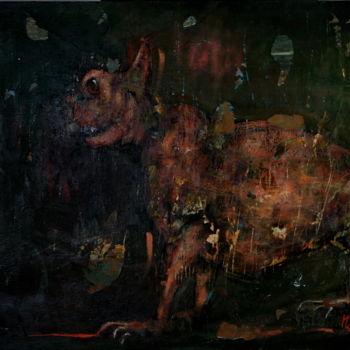 Malerei mit dem Titel "Darkness cat" von Michele Carosella, Original-Kunstwerk, Öl