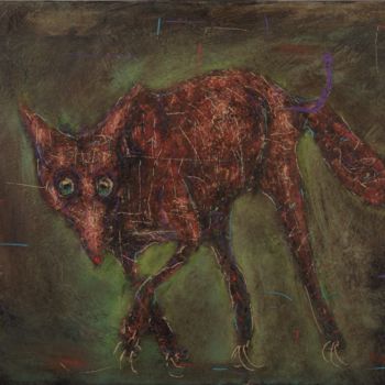 Painting titled "Fox. Night hunting." by Michele Carosella, Original Artwork, Oil