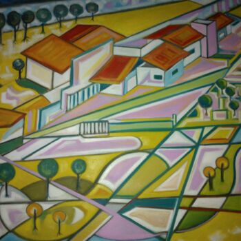 Pintura intitulada "Casas e árvores" por Gleidson Riff, Obras de arte originais, Óleo