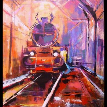 Painting titled "locomotive" by Gleisner, Original Artwork, Oil