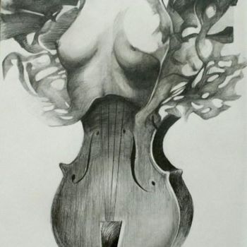 Tekening getiteld "femme-violon" door Gleisner, Origineel Kunstwerk, Anders