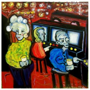 Schilderij getiteld "poker machine playe…" door Glenn Brady, Origineel Kunstwerk