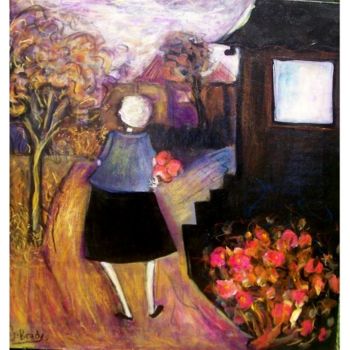 Painting titled "old women with hibi…" by Glenn Brady, Original Artwork