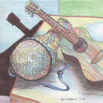 Drawing titled "Guitar and Drum" by Glenn Durrance, Original Artwork, Other