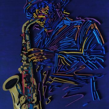 「The saxophone player」というタイトルの彫刻 Glimpsecraft Priyankaによって, オリジナルのアートワーク, 紙