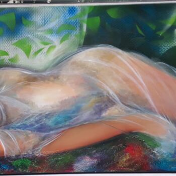 Painting titled "Repose" by Gloria Arias, Original Artwork, Oil Mounted on Wood Stretcher frame