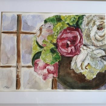 Painting titled "Fleurs" by G Riart, Original Artwork, Watercolor Mounted on Cardboard