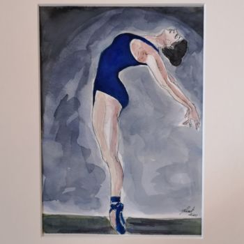 Pintura titulada "Bailarina azul" por G Riart, Obra de arte original, Acuarela Montado en Cartulina