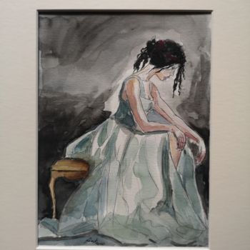 Pintura titulada "La dama pensativa" por G Riart, Obra de arte original, Acuarela Montado en Cartulina