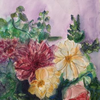 Painting titled "Bouquet de Fleurs" by G Riart, Original Artwork, Watercolor