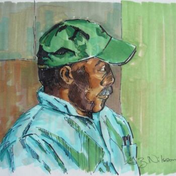 Painting titled "Man with Green Cap" by Gloria Nilsson, Original Artwork, Oil