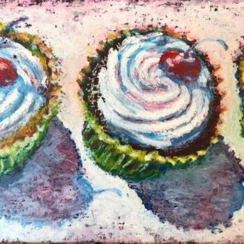 Pintura titulada "Cupcake Chorus Line" por Gloria Nilsson, Obra de arte original, Oleo Montado en Otro panel rígido